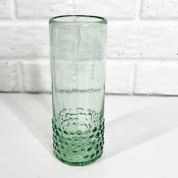 STARBUCKS Rare Limited Edition Handblown Green Glass 7" Tall Hobnail Tumbler - Picture 1 of 7